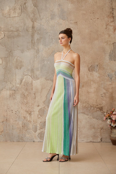 Serelith Metallic Knit Backless Maxi Dress