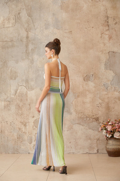 Serelith Metallic Knit Backless Maxi Dress