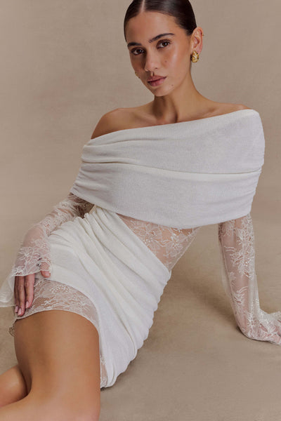 Luxie Lace Knit Mini Dress - Ivory
