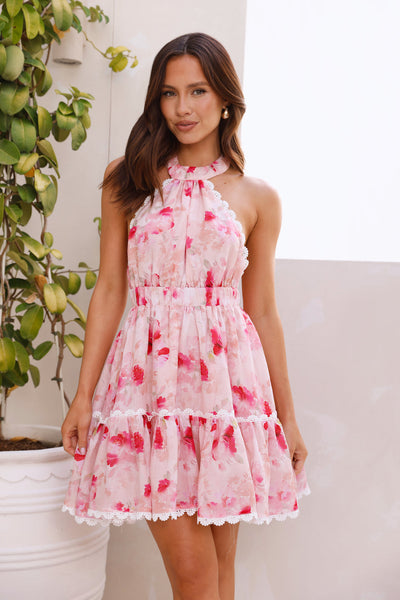 Magic Love Story Halter Mini Dress Pink