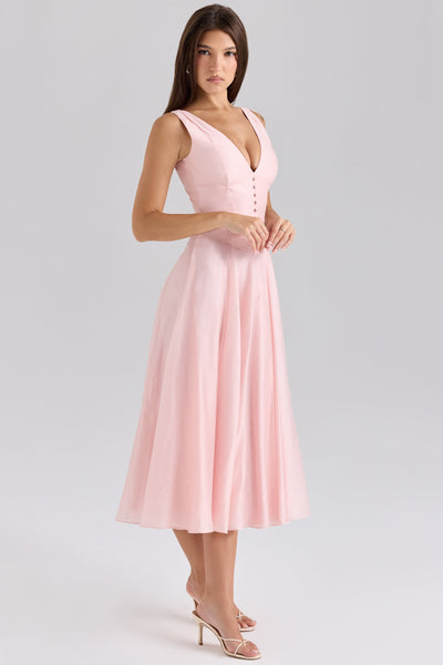 Samira | Pink Chiffon Button Midi Dress