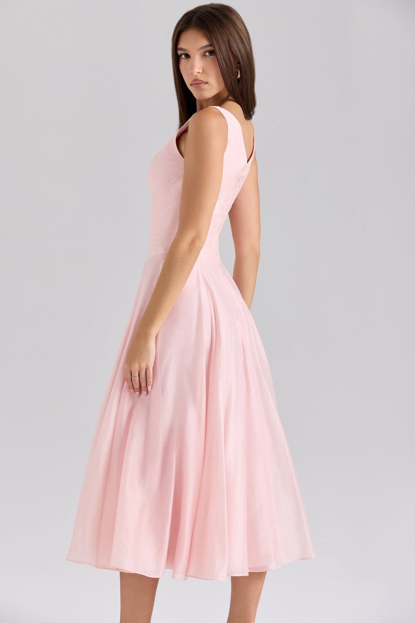 Samira | Pink Chiffon Button Midi Dress