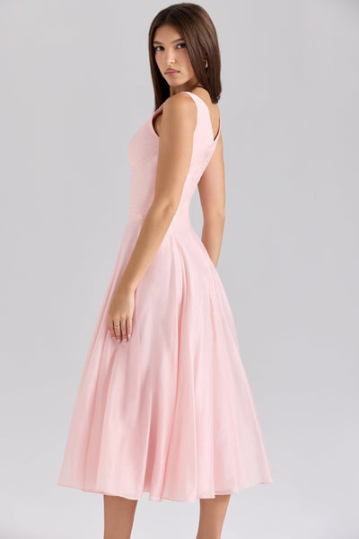Samira | Pink Chiffon Button Midi Dress