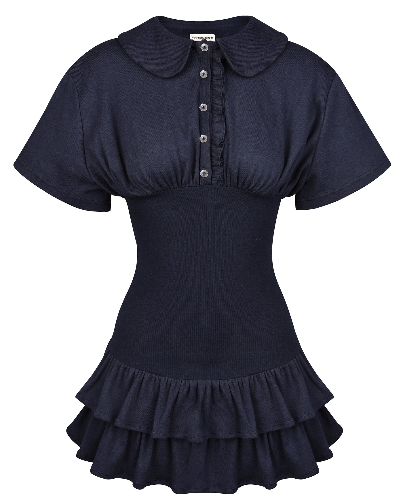 Collar Fitted Frill Dress - Navy