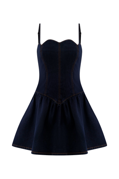 Cheyenne Scallop Denim Mini Dress - Indigo Blue