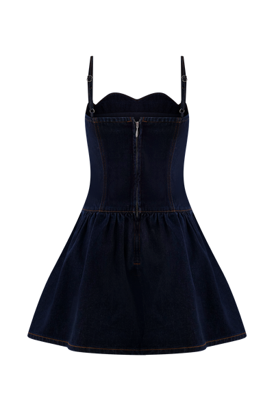 Cheyenne Scallop Denim Mini Dress - Indigo Blue