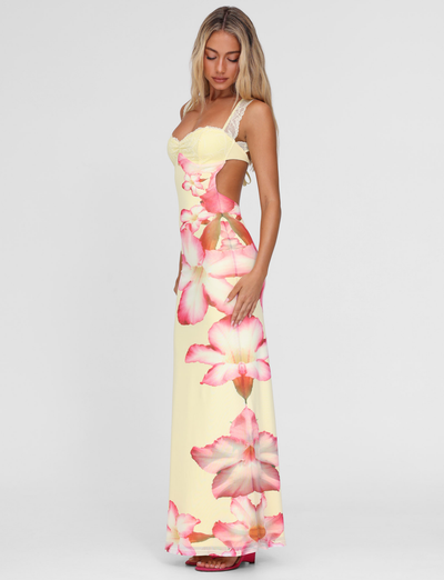 NYOMI MAXI DRESS - YELLOW : MACRO FLORAL : YELLOW HIBISCUS