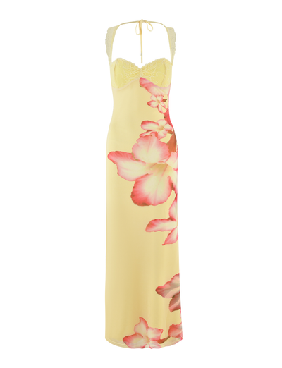 NYOMI MAXI DRESS - YELLOW : MACRO FLORAL : YELLOW HIBISCUS
