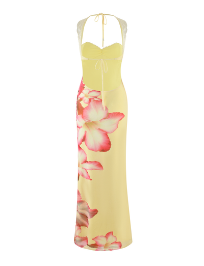 NYOMI MAXI DRESS - YELLOW : MACRO FLORAL : YELLOW HIBISCUS