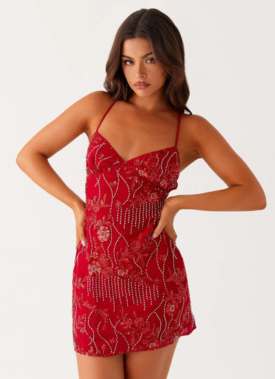 Kaeli backless embroidered mini dress