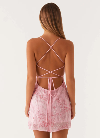 Kaeli backless embroidered mini dress