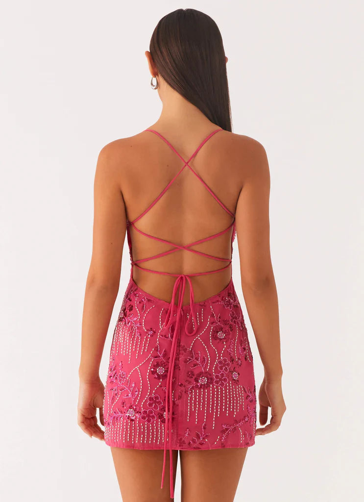 Kaeli backless embroidered mini dress
