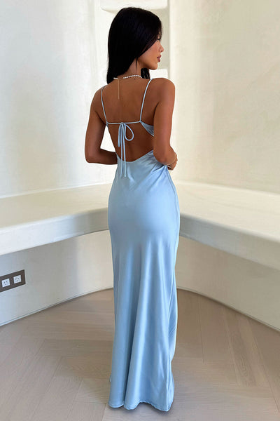 Gilbert V-Neck Satin Maxi Dress - Blue