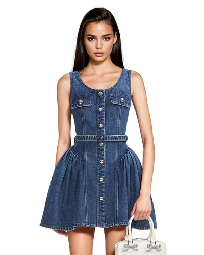 Retro Denim Sleeveless Dress - Casual Chic Women's Fashion