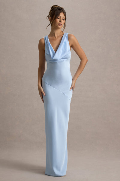 Alesso | Powder Blue Satin Cowl-Neck Maxi Dress